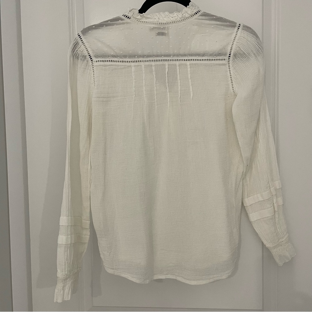 Faherty Willa Button Front Organic Cotton Ruffle Collar Embroidered White Top 22 - Picture 10 of 11